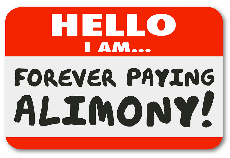 Sticker reads, "Hello I am Forever Paying Alimony" for person who did not terminate spousal support jurisdiction