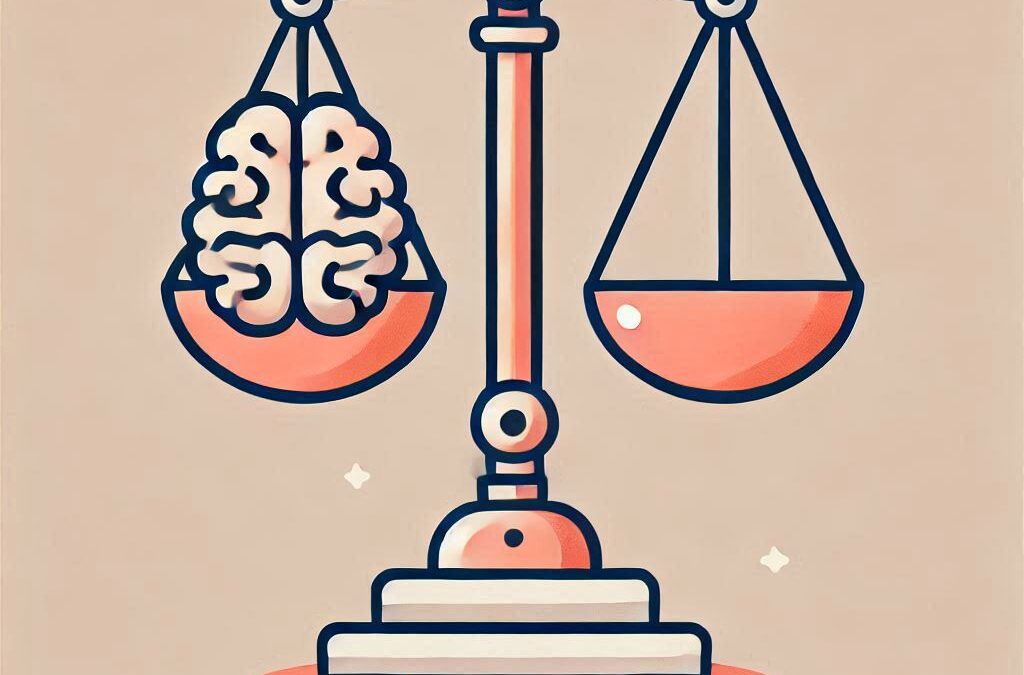 Scale of Justice With a Brain Icon Description: A balanced scale on one side and a stylized brain on the other, symbolizing the legal standard for mental capacity in divorce. Style: Flat-design graphic